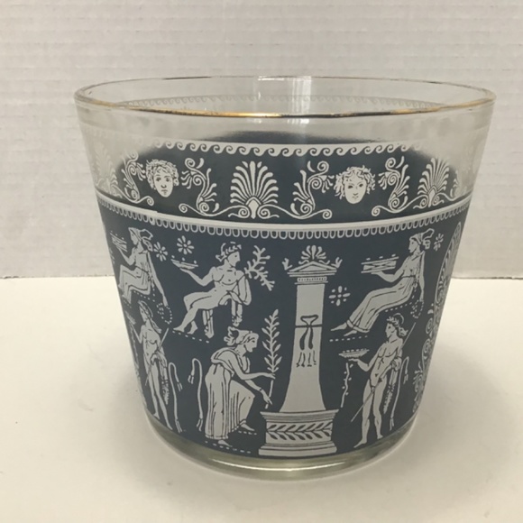 Mid Century Jeannette Glass Ice Bucket Corinthian Blue Greek Hellenic 1960s - Picture 3 of 7